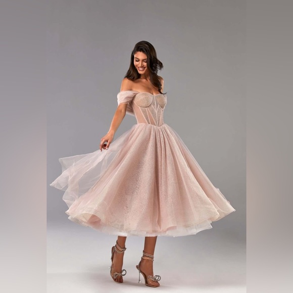 Milla Silver Sparkly Cocktail Midi Tulle Dress - L - Picture 1 of 1